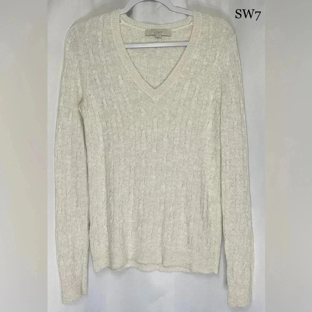 Ann Taylor Loft ivory metallic‎ shimmer sweater